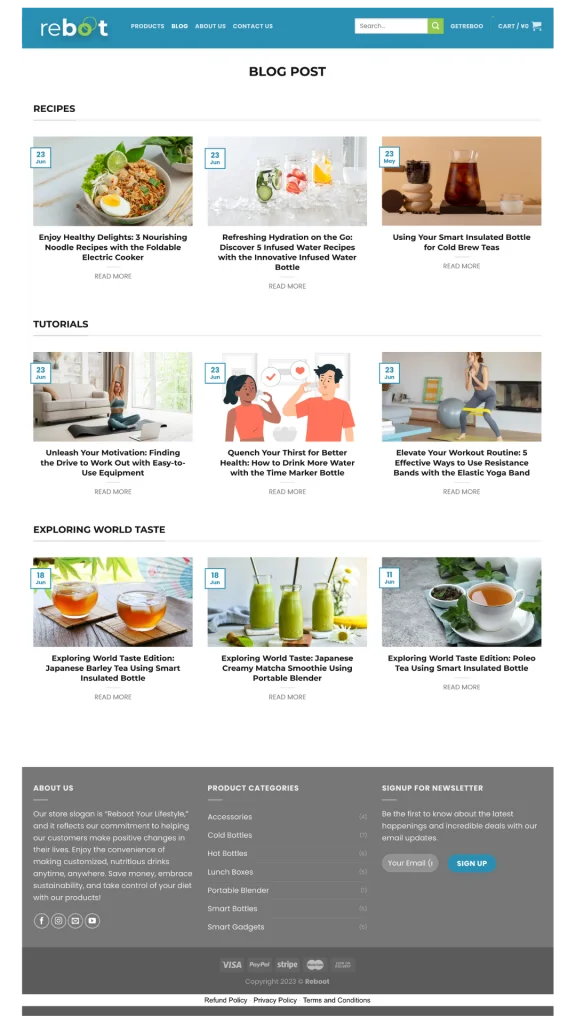 Screenshot of our blog post page