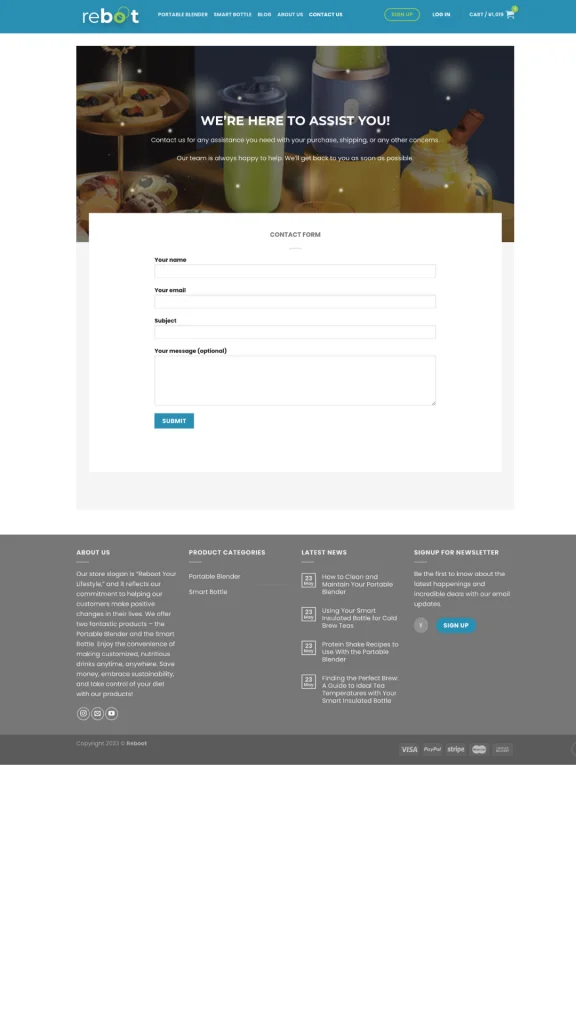 Screenshot of our contact page